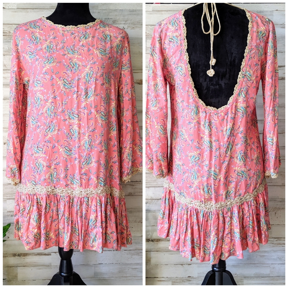 NWT Z&L Boutique Bohemian Coral Floral Tunic.Sz S